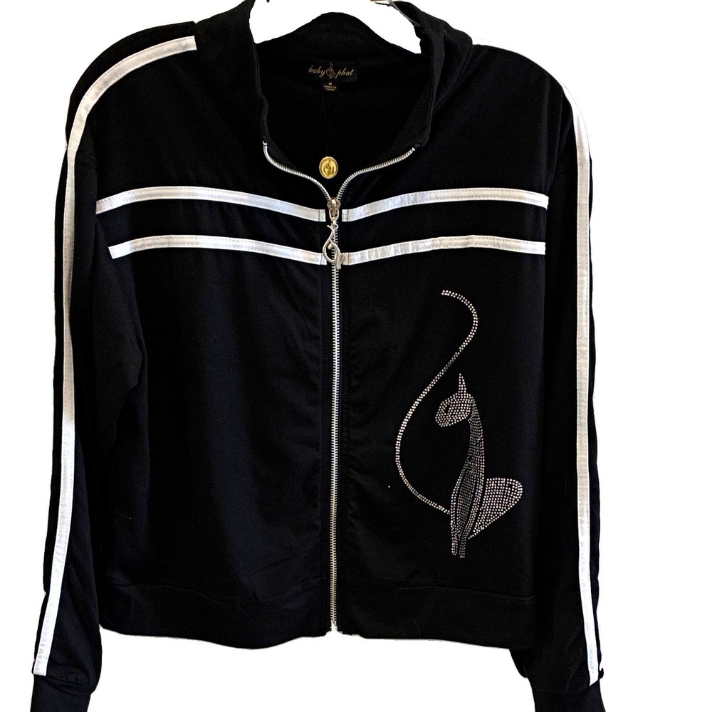 BABY PHAT~Vintage Women's Black/White Track Jacket Full Zip Logo Y2K Size M NWT